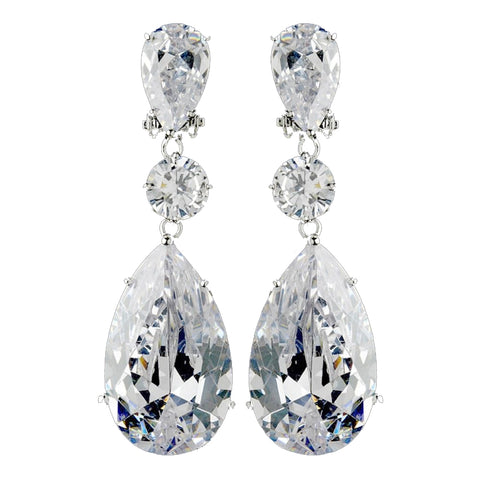 Large Cubic Zirconium Drop CZ Drop Bridal Wedding Earrings 5383