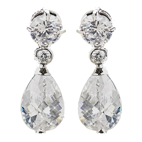 Silver Clear CZ Crystal Bridal Wedding Dangle Bridal Wedding Earrings 5428