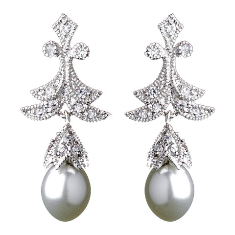 Antique Silver Clear Pearl & CZ Earring 5488