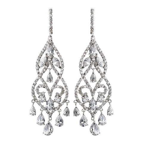 Antique Silver Cubic Zirconia Chandelier Earring Set 5502