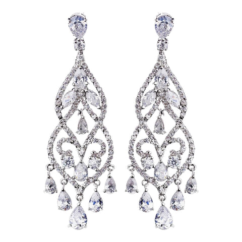 Fabulous Silver Clear CZ Chandelier Bridal Wedding Earrings 5554