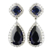 Rhodium Sapphire & Clear CZ Teardrop Crystal Dangle Bridal Wedding Earrings 5828