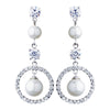 Antique Silver White Pearl & CZ Bridal Wedding Earrings 5863