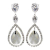 Antique Silver CZ & Mother of Pearl Bridal Wedding Earrings 5876