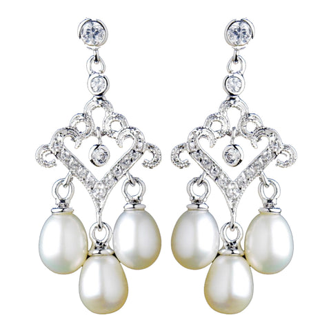 Antique Rhodium Small Freshwater Pearl Drop Chandelier Bridal Wedding Earrings 6524