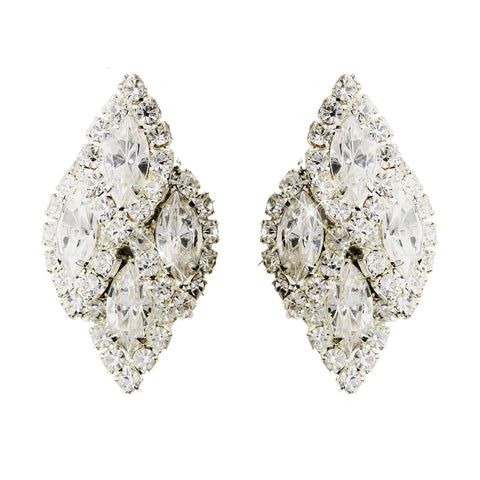 Silver Clear Clustered Marquise Rhinestone Pierced Bridal Wedding Earrings 7122