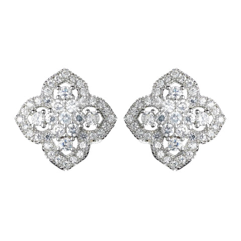 Antique Rhodium Silver Clear Vintage Encrusted Stud Bridal Wedding Earrings 7411