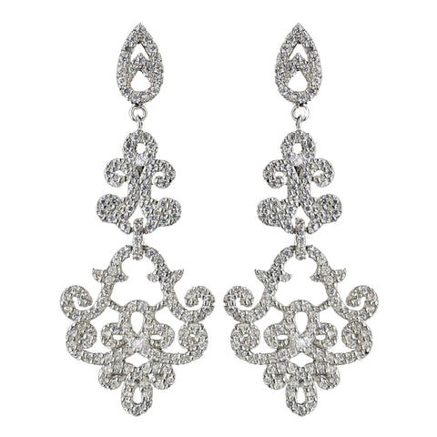 Rhodium Clear Encrusted CZ Crystal Swirl Chandelier Bridal Wedding Earrings 7425