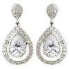 Antique Silver Clear CZ Dangle Drop Bridal Wedding Earrings 7427