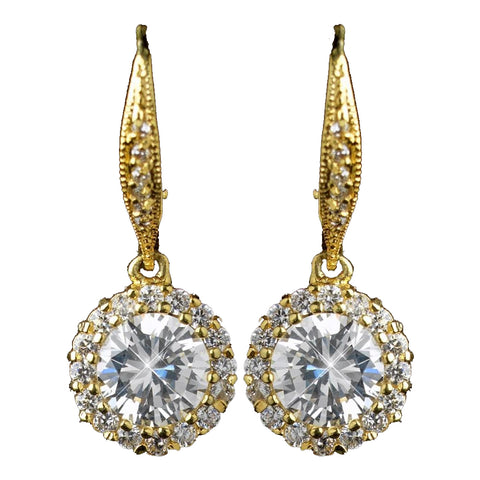 Gold Clear Leverback CZ Drop Bridal Wedding Earrings 8582