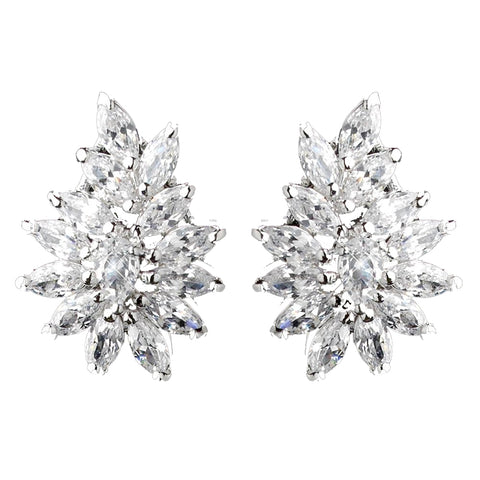 Exquisite Silver Plated Rhinestone Floral CZ Bridal Wedding Earrings - E 7516