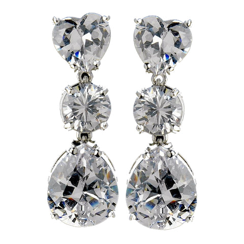 Gorgeous Silver Clear CZ Heart & Teardrop Bridal Wedding Earrings 7521