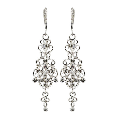 Rhodium Clear Rhinestone Chandelier Bridal Wedding Earrings 76016