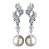 Rhodium CZ Crystal & Diamond White Pearl Drop Bridal Wedding Earrings 76017