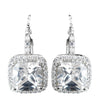 Antique Rhodium Silver Clear Princess CZ Crystal Stud Bridal Wedding Earrings 7701