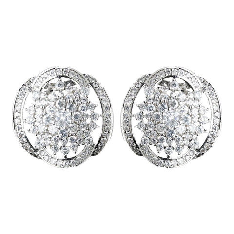 Antique Rhodium Silver Clear Vintage Great Gatsby Inspired Bridal Wedding Earrings 7743