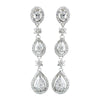 Antique Rhodium Silver Clear Teardrop & Oval Pave Encrusted CZ Crystal Dangle Bridal Wedding Earrings 7763