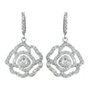 Antique Rhodium Silver Clear CZ Crystal Encrusted Pave Rose Dangle Bridal Wedding Earrings 7765
