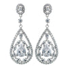 Antique Rhodium Silver Clear CZ Crystal Teardrop Bridal Wedding Earrings 7769