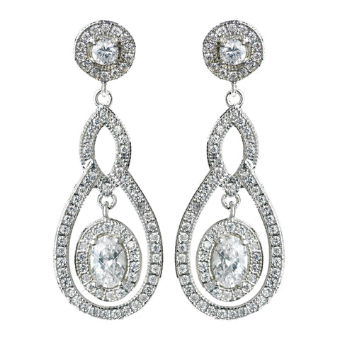 Antique Rhodium Silver Clear CZ Crystal Pave Encrusted Vintage Bridal Wedding Earrings 7778
