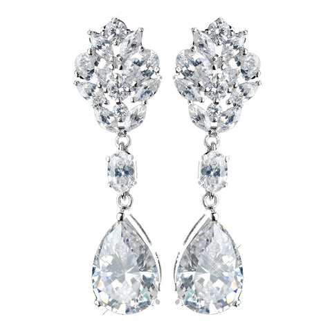 Antique Rhodium Silver Clear CZ Crystal Teardrop Earring 7783