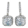 Antique Rhodium Silver Clear CZ Crystal Princess Cut Encrusted Bridal Wedding Earrings 7784