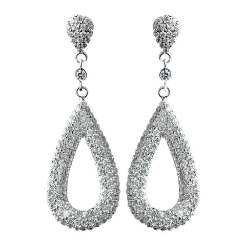 Antique Rhodium Silver Clear CZ Crystal Micro Pave Dangle Bridal Wedding Earrings 7785