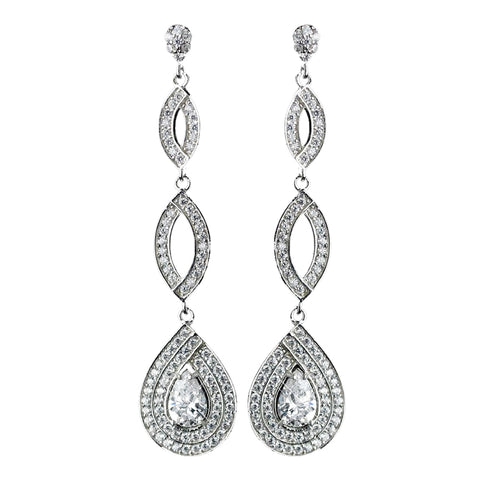 Antique Rhodium Silver Clear Teardrop Pave Drop Bridal Wedding Earrings 7787