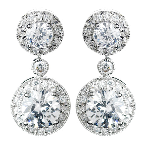 Antique Rhodium Silver Clear Solitaire Encrusted CZ Crystal Drop Bridal Wedding Earrings 7789