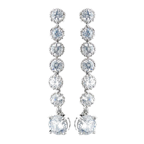 Antique Rhodium Silver Clear 7 CZ Crystal Solitaire Drop Dangle Bridal Wedding Earrings 7790