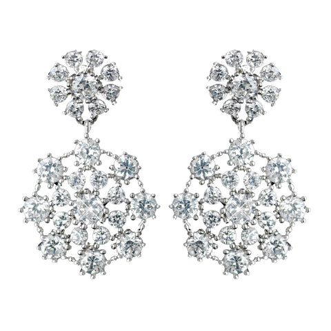 Antique Rhodium Silver Clear Cluster Drop CZ Crystal Bridal Wedding Earrings 7792