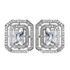 Antique Rhodium Silver Clear CZ Crystal Micro Pave Radiant Cut Vintage Stud Bridal Wedding Earrings 7794