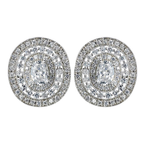 Antique Rhodium Silver Clear Vintage CZ Crystal Bridal Wedding Earrings 7795