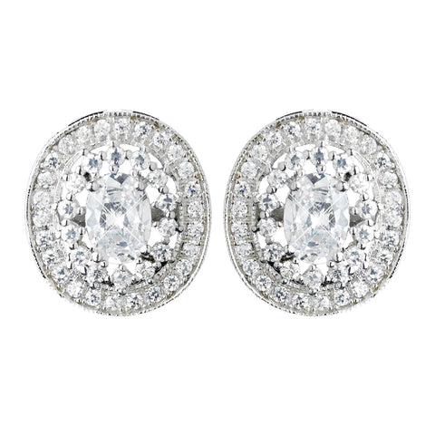 Antique Rhodium Silver Clear Pave CZ Crystal Vintage Stud Bridal Wedding Earrings 7796