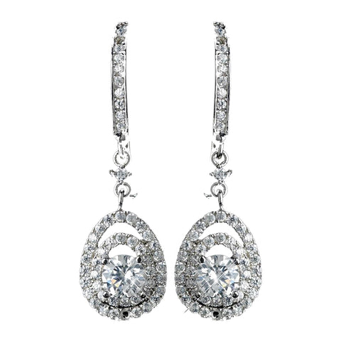 Antique Rhodium Silver Clear CZ Crystal Vintage Drop Leverback Bridal Wedding Earrings 7797