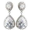 Antique Silver Clear CZ Crystal Tear Drop Bridal Wedding Earrings 7850