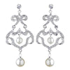Antique Rhodium Silver Clear Rhinestone & Diamond White Pearl Chandelier Bridal Wedding Earrings 7863