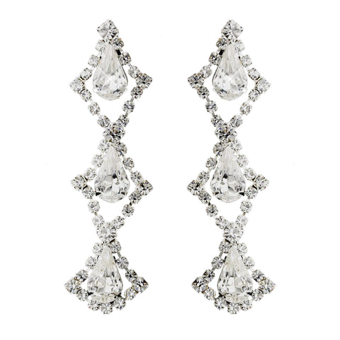 Silver Clear Teardrop Rhinestone Dangle Bridal Wedding Earrings 7919