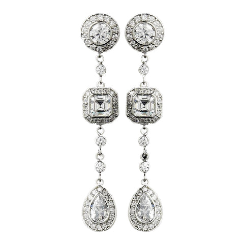 Silver Cubic Zirconia Bridal Wedding Earrings E 8106