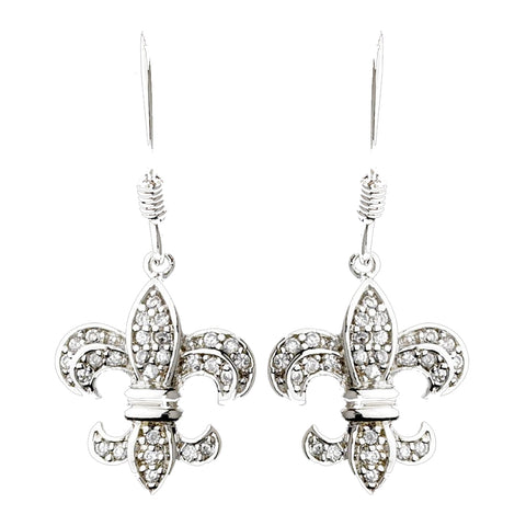 Silver Cubic Zirconia Fleur De Lis Earring Set 8120