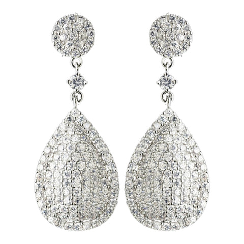 Rhodium Clear Pave Teardrop CZ Crystal Drop Bridal Wedding Earrings 82009