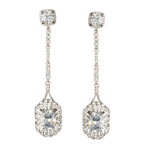 Rhodium Clear CZ Crystal Shoulder Dangle Bridal Wedding Earrings 82079