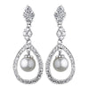 Charming Silver Clear CZ & Ivory Pearl Bridal Wedding Earrings 8248