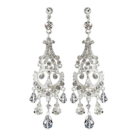 Silver Clear Bridal Wedding Chandelier Bridal Wedding Earrings E 8319