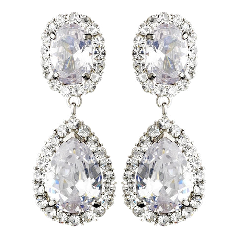 Ravishing Silver Clear CZ Bridal Wedding Hair Clip On Bridal Wedding Earrings 8483