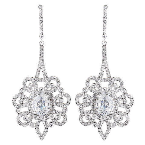 Rhodium Clear CZ Drop Bridal Wedding Earrings 8624