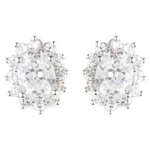 Antique Silver Clear CZ Crystal Bridal Wedding Earrings 8625