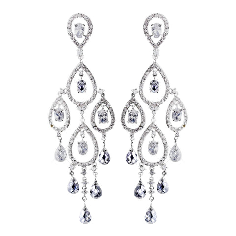 Radiant Silver Clear CZ Chandelier Bridal Wedding Earrings 8627