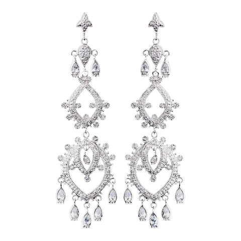 Wonderful Silver Clear CZ Chandelier Bridal Wedding Earrings 8633