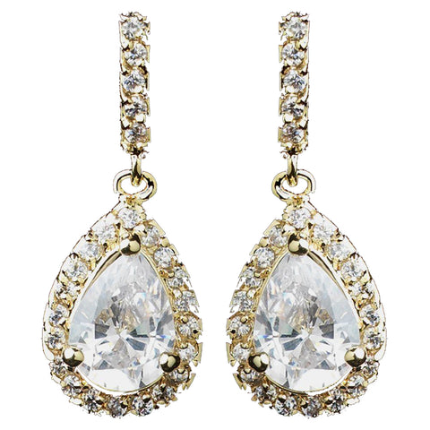 Gold Clear CZ Teardrop Bridal Wedding Earrings 8634